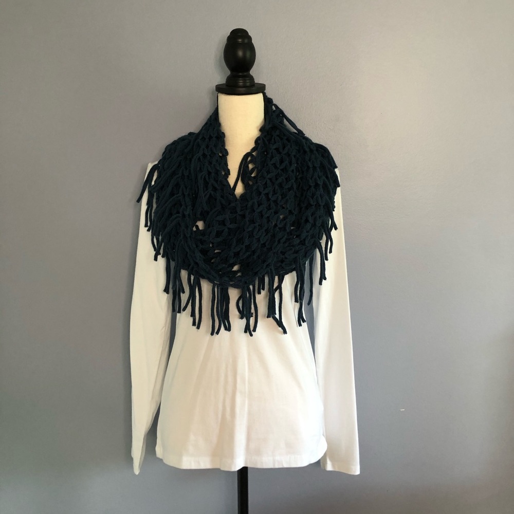 Boho knit fringe infinity scarf
